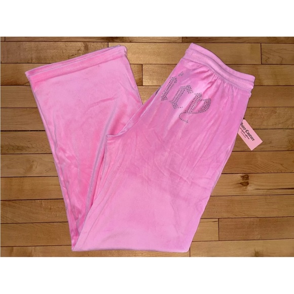 NEW ! NWT JUICY COUTURE Velour OG Big Bling Sweatpants in Pink Status Size S - Picture 2 of 5